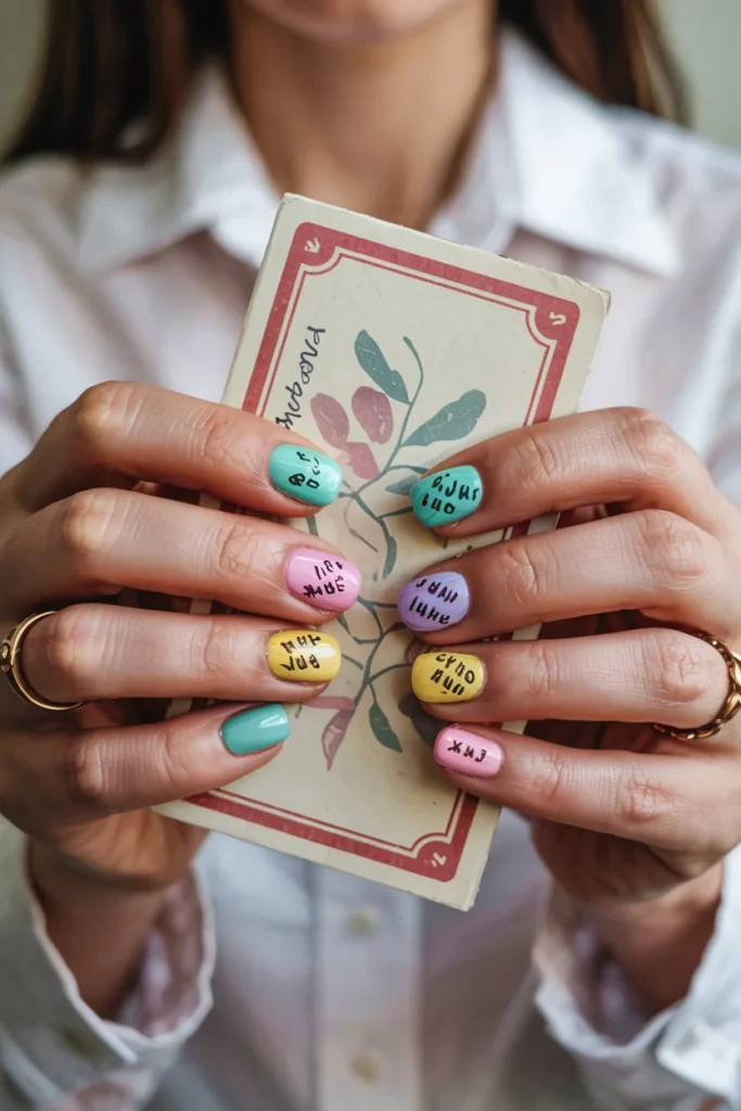 Conversation heart nail art