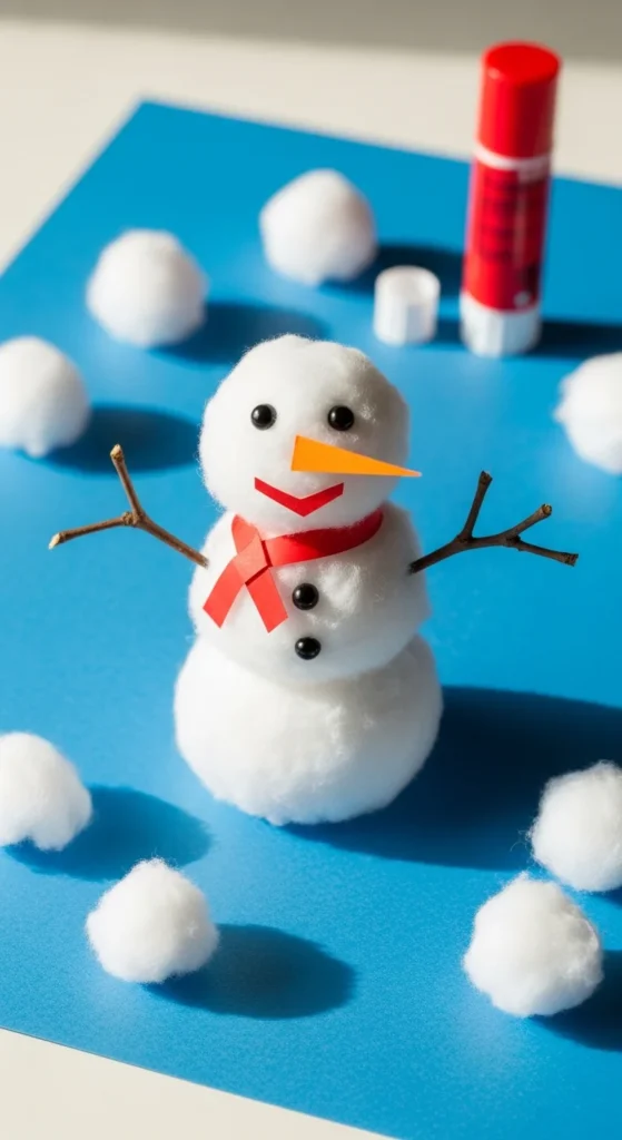 Cotton ball snowman craft