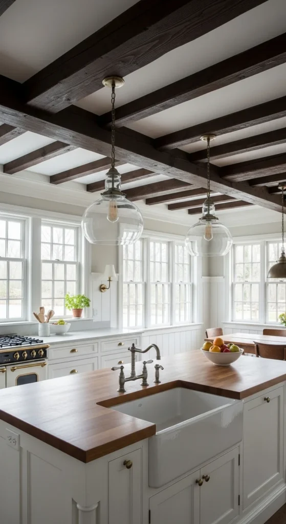 Country kitchen ceiling beams