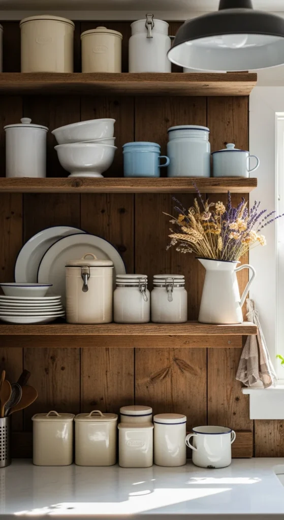 Country kitchen open shelving