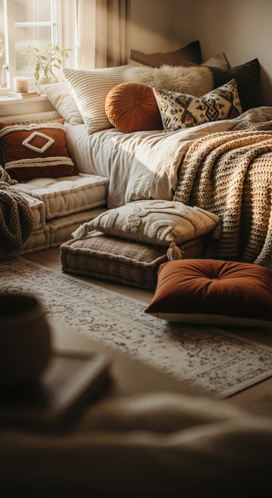 Cozy bedroom throw pillows