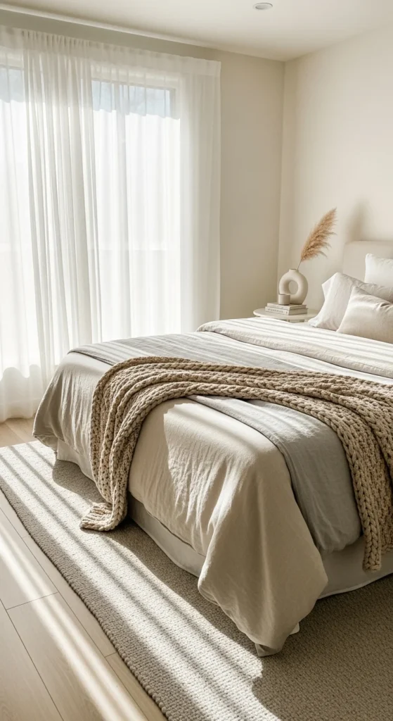 Cozy neutral bedroom bedding