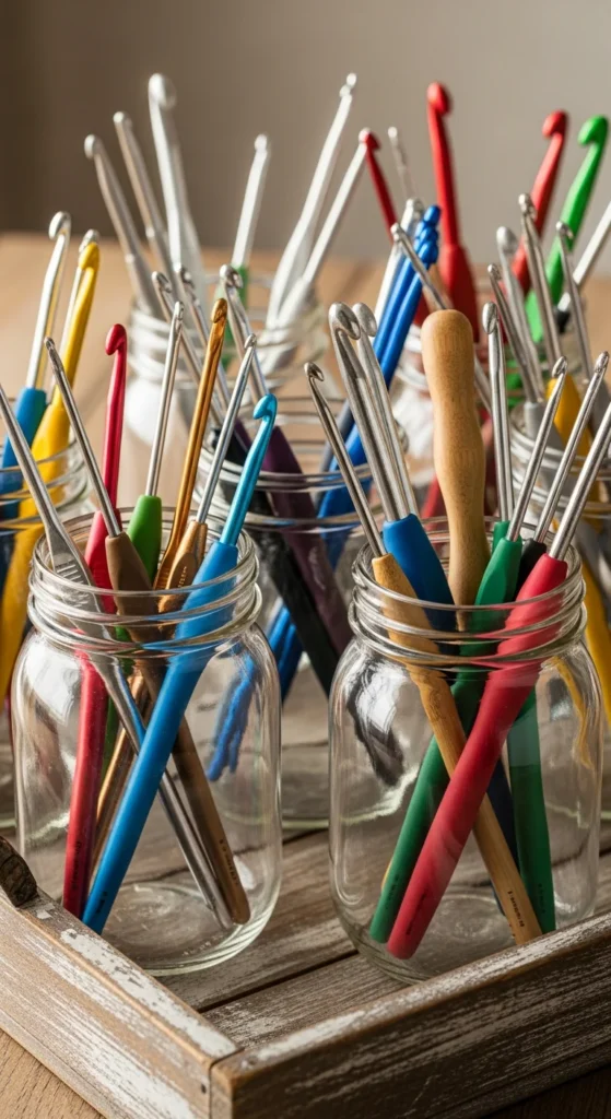 Crochet hook storage jars