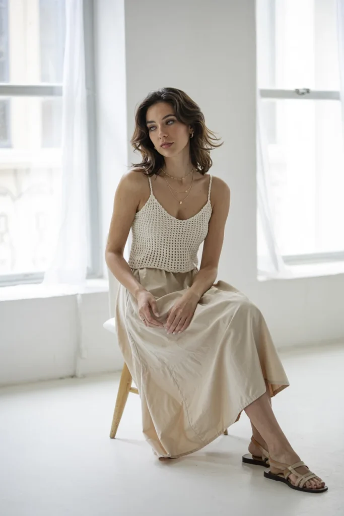 Crochet matching set cream