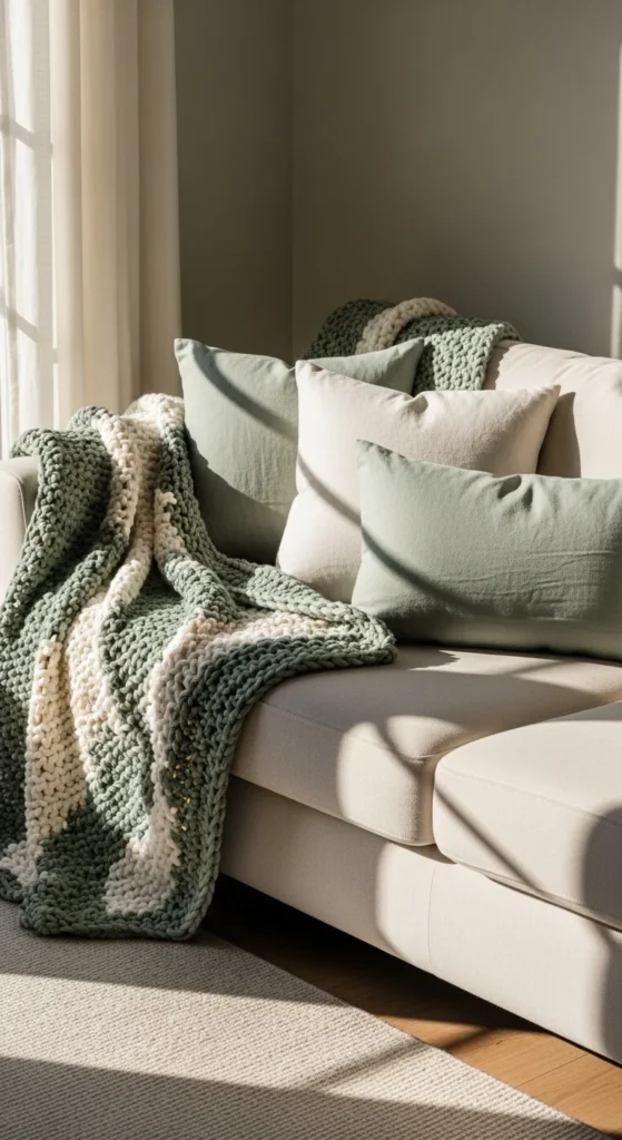 Crochet throw blanket sofa