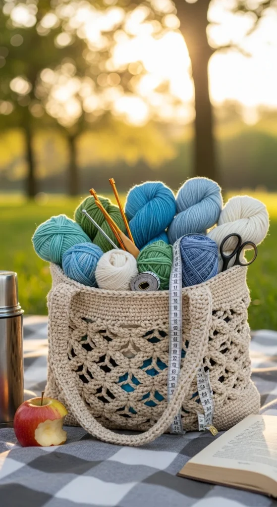 Crochet tote organizer bag