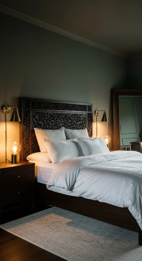 Dark sage green bedroom