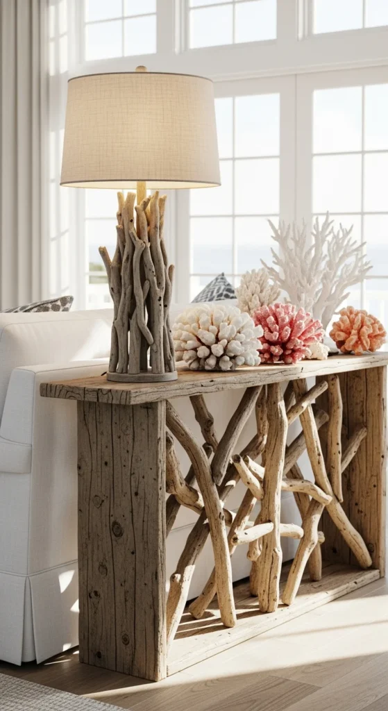 Driftwood coastal console table