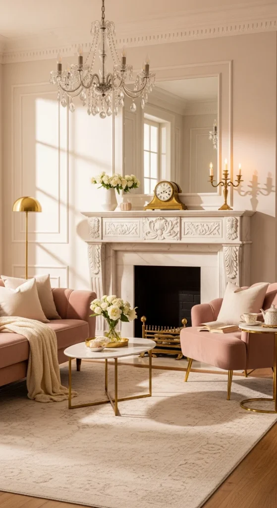 Elegant marble fireplace living room