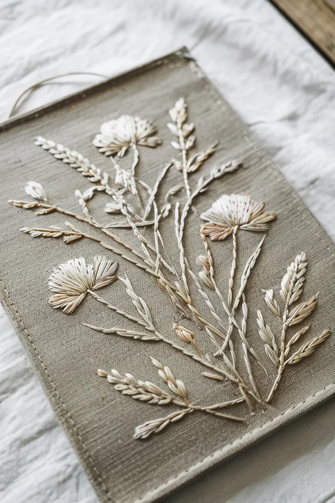Embroidered botanical canvas art