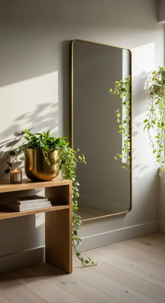 Entry table with mirror greenery