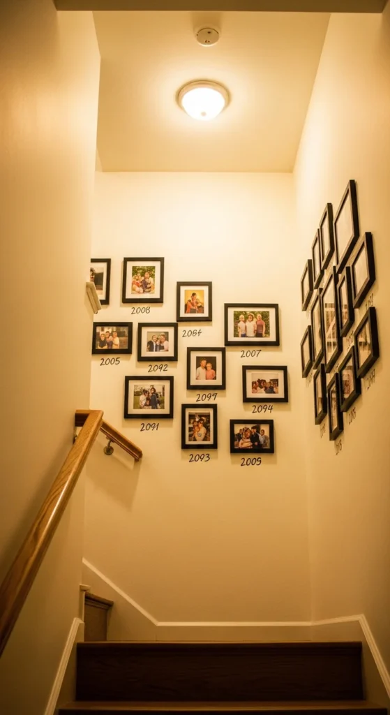 Family timeline stairway wall