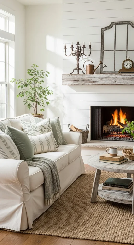 Farmhouse fireplace living room