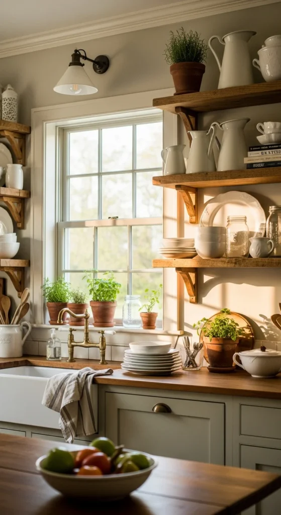 Farmhouse kitchen open shelving