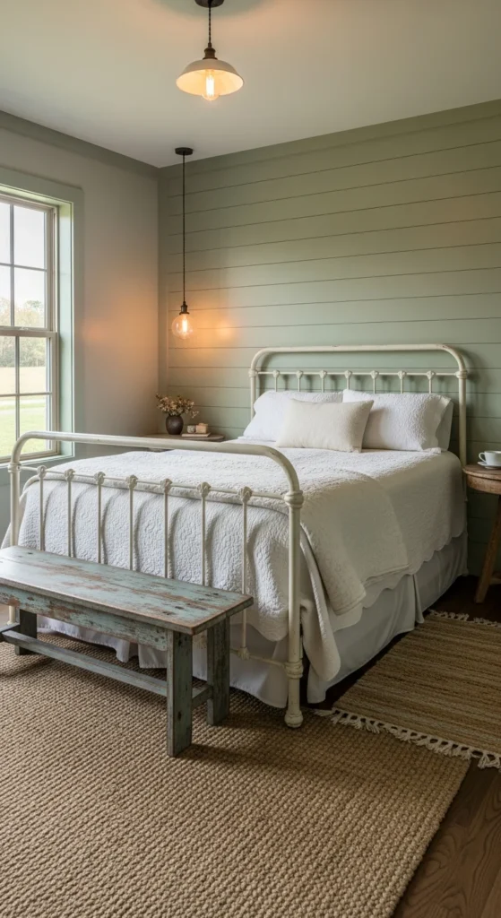 Farmhouse sage green bedroom