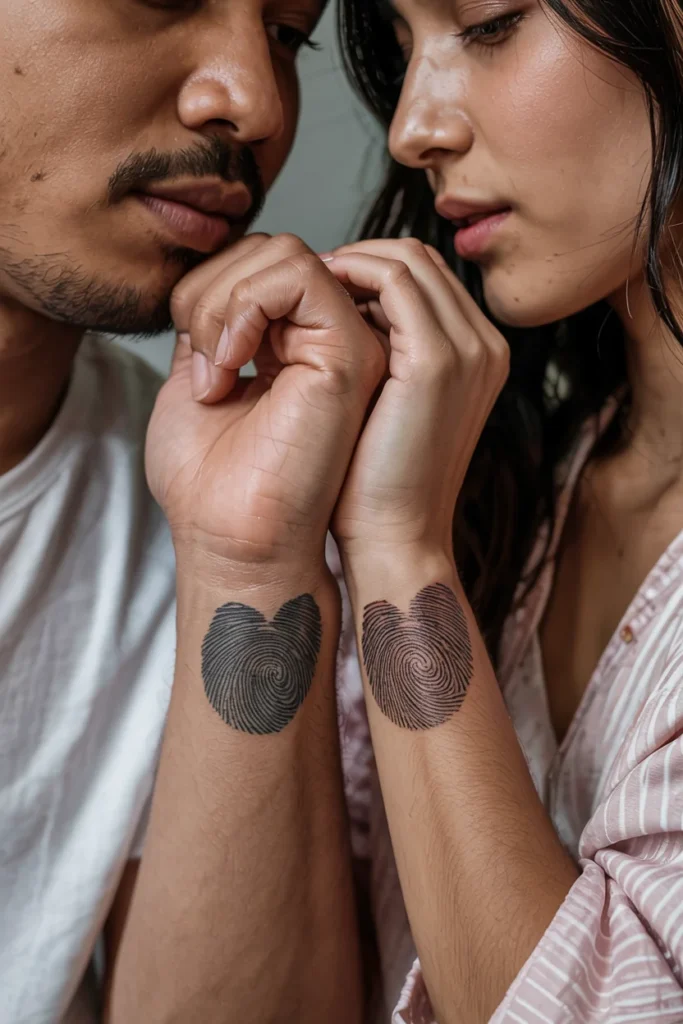 Fingerprint heart matching tattoos