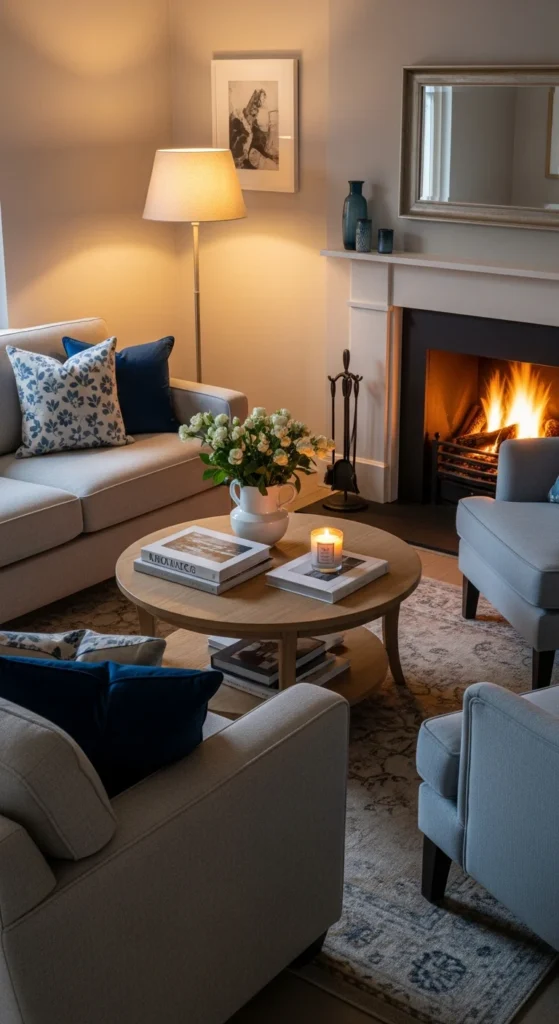 Fireplace seating arrangement living room
