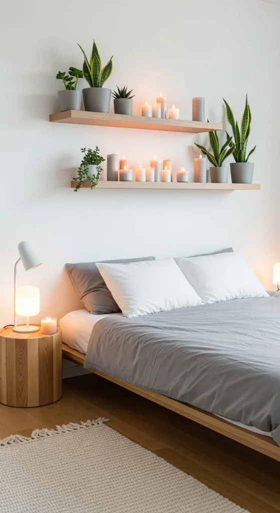 Floating shelves bedroom decor