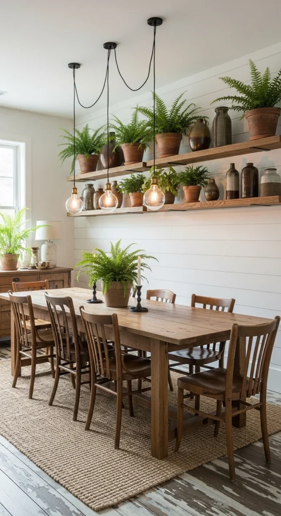 Floating shelves with greenery