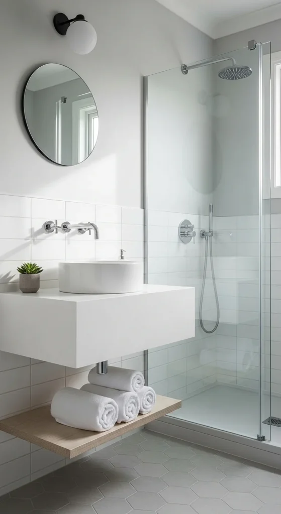 Floating vanity small bathroom shower