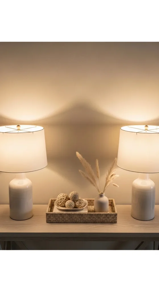 Foyer table with lamps