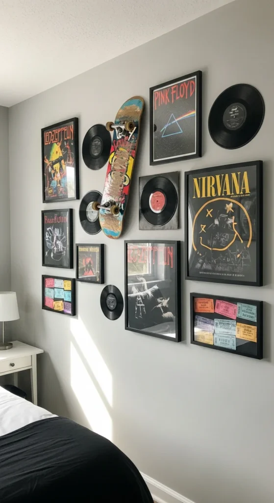 Gallery Wall of Framed Posters and Vinyl Records
