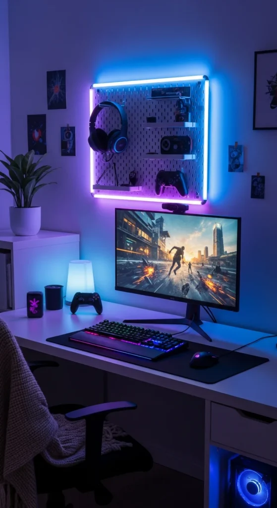 Gaming Setup with LED Strip Lighting
