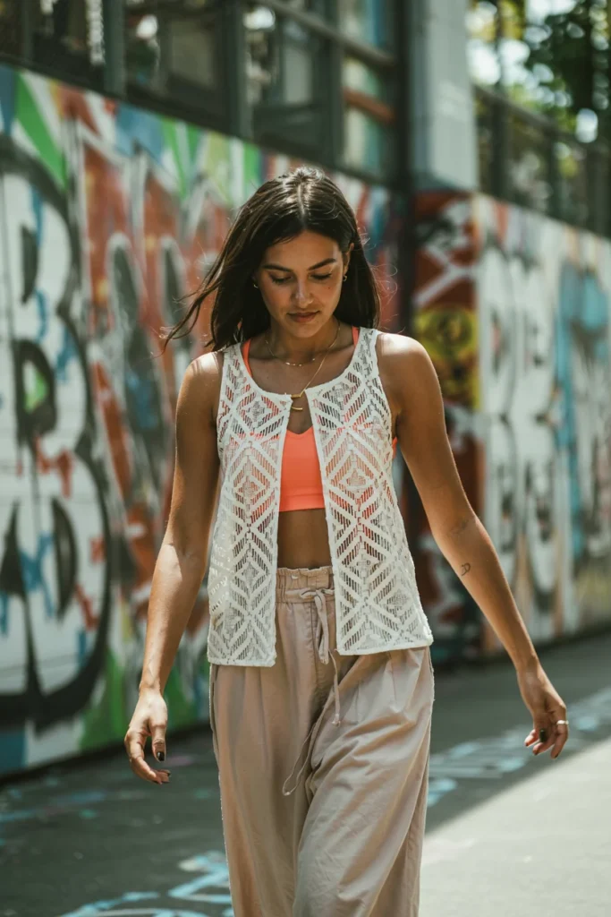 Geometric lace tank top