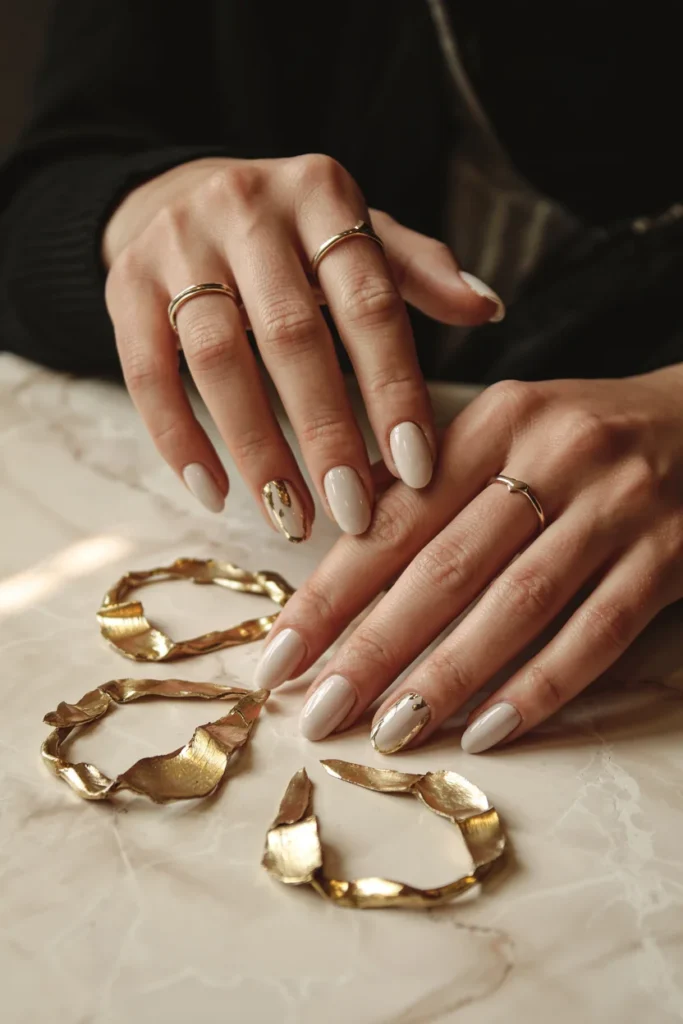 Gold foil heart nails