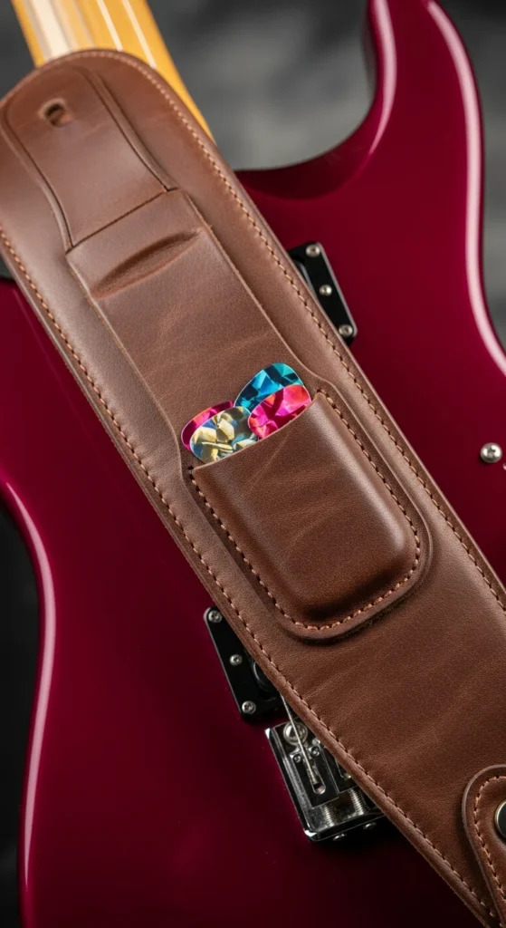 Guitar strap pick holder