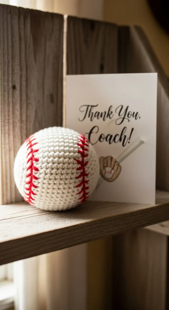 Handmade crochet baseball coach gift