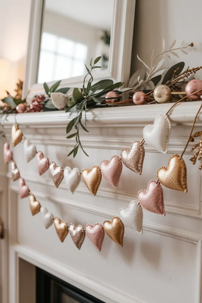 Heart garlands mantel