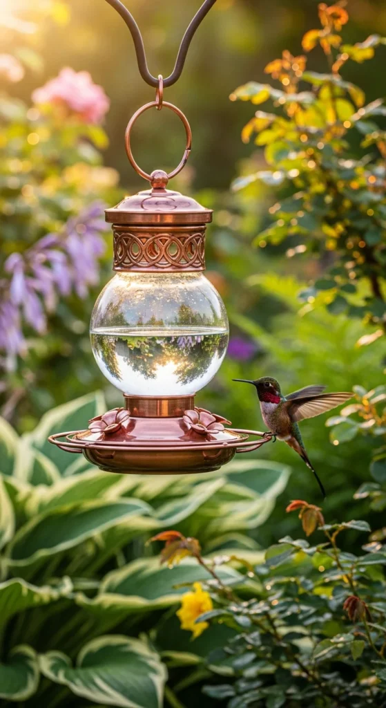 Hummingbird gifts copper feeder