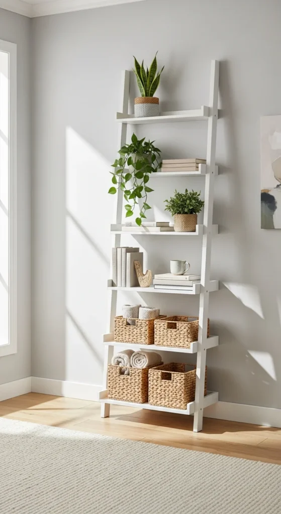 Ladder shelf vertical storage solution
