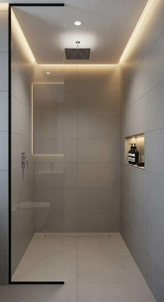 Large tile small bathroom shower