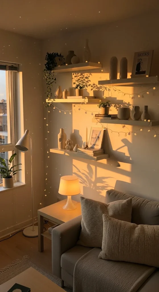 Layered lighting studio apartment