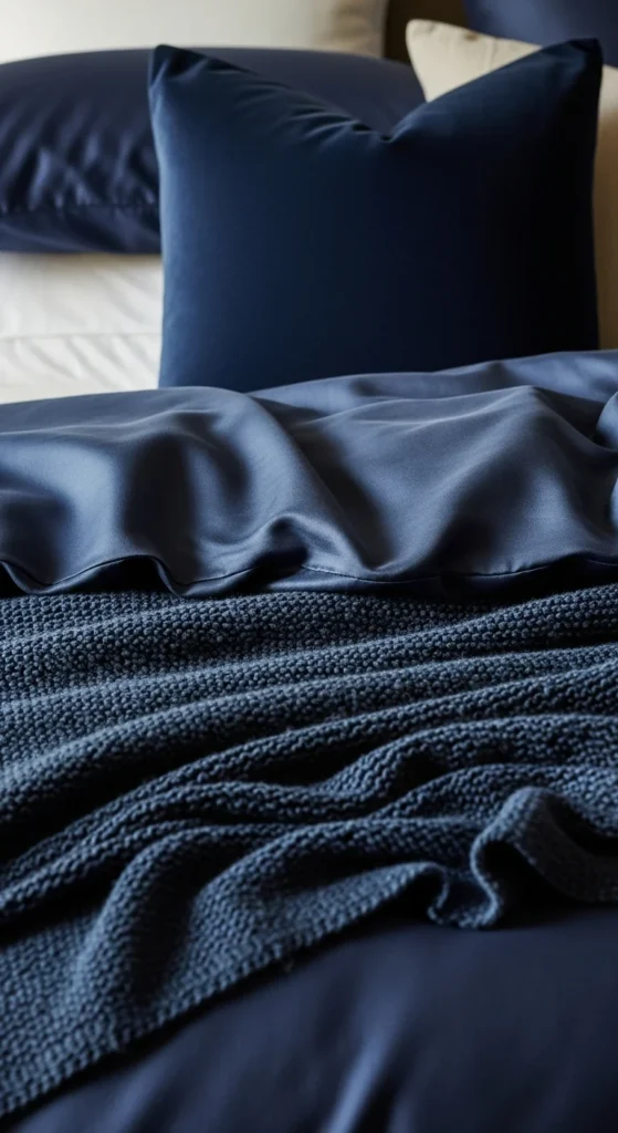 Layered navy bedding