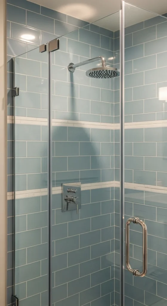 Light blue subway tile shower