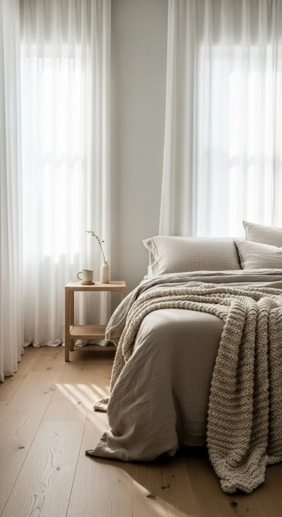 Linen cottage bedroom decor