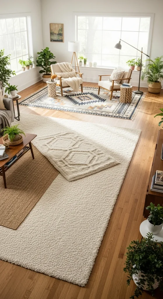 Living room zoning with rugs
