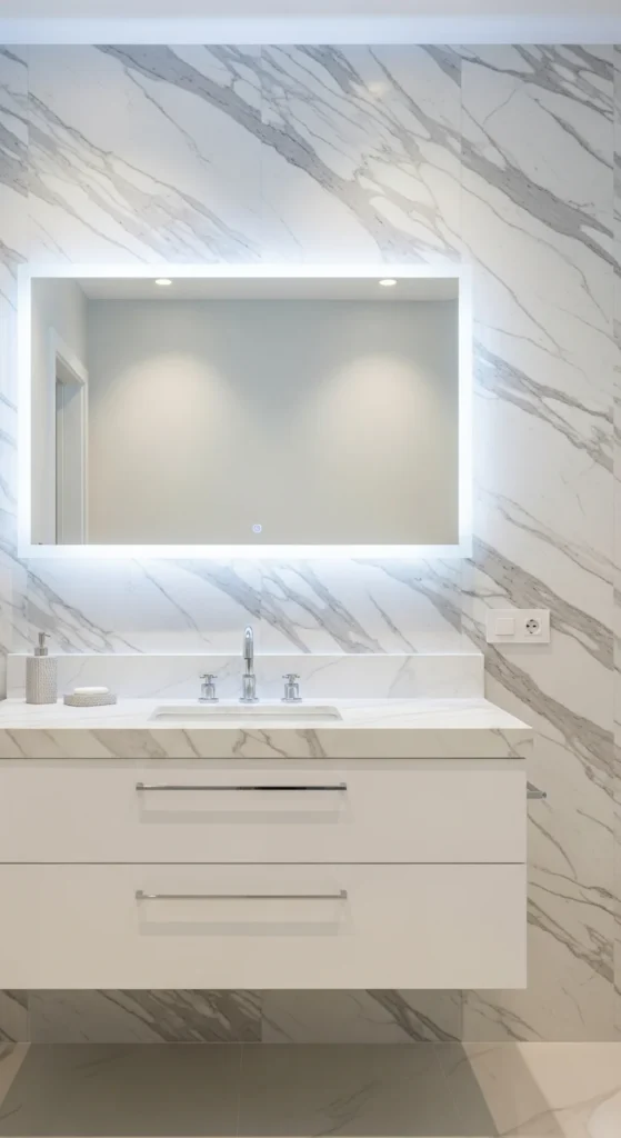 Marble effect bathroom wallpaper