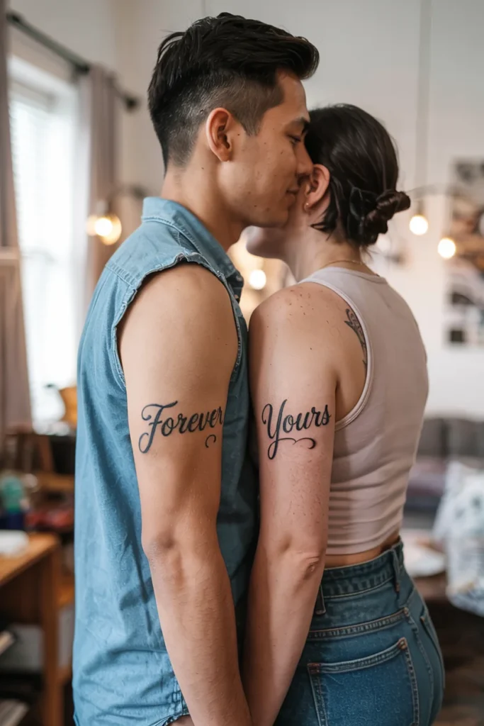 Matching quote couple tattoos