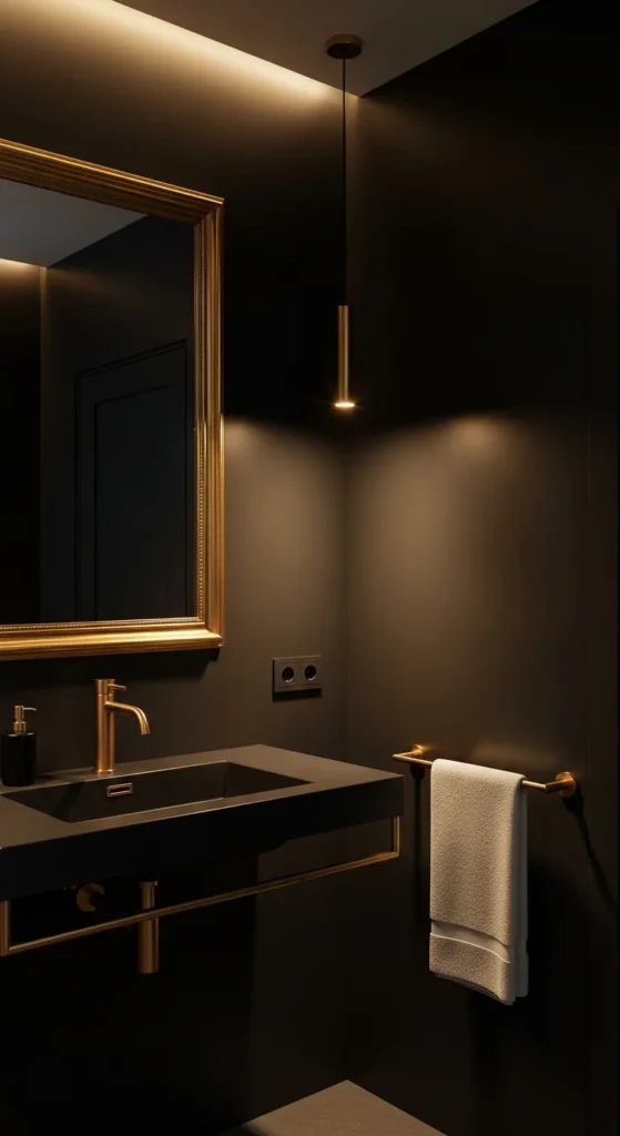 Matte black gold bathroom