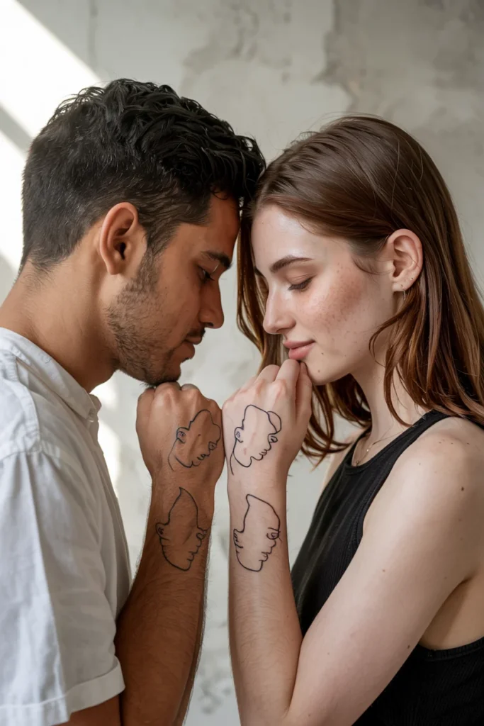 Minimalist couple tattoos line art