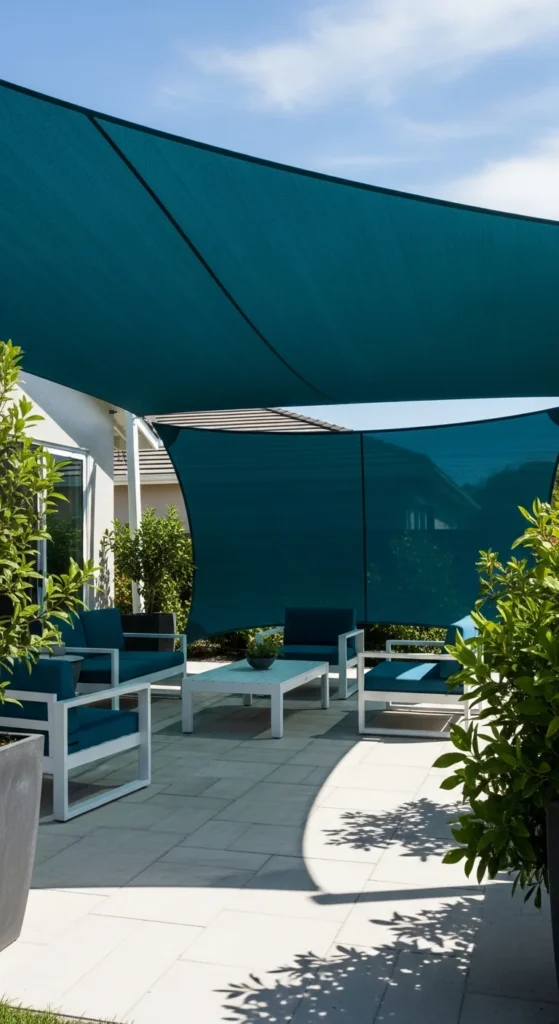Modern shade sail garden