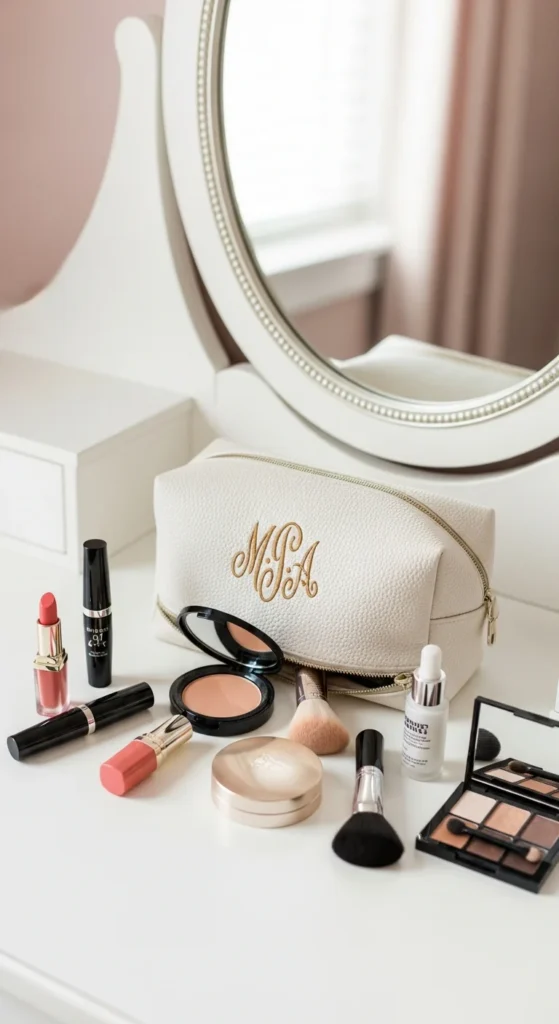 Monogrammed bridesmaid makeup bag