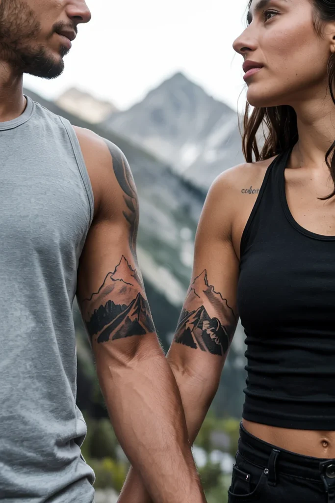 Mountain range couple tattoos