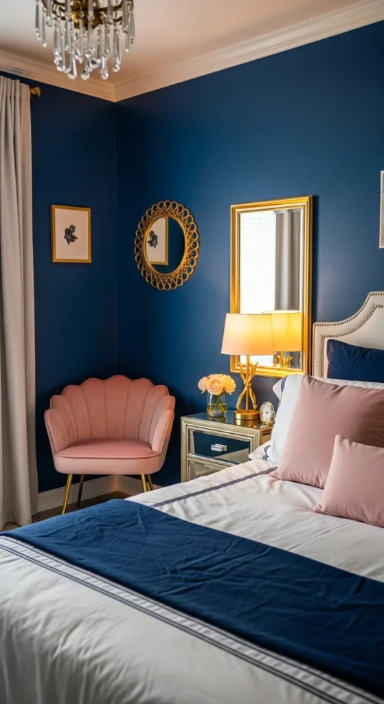 Navy and blush bedroom