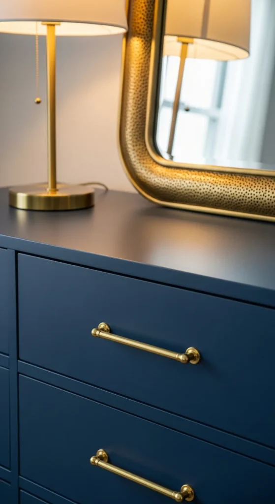 Navy and brass bedroom