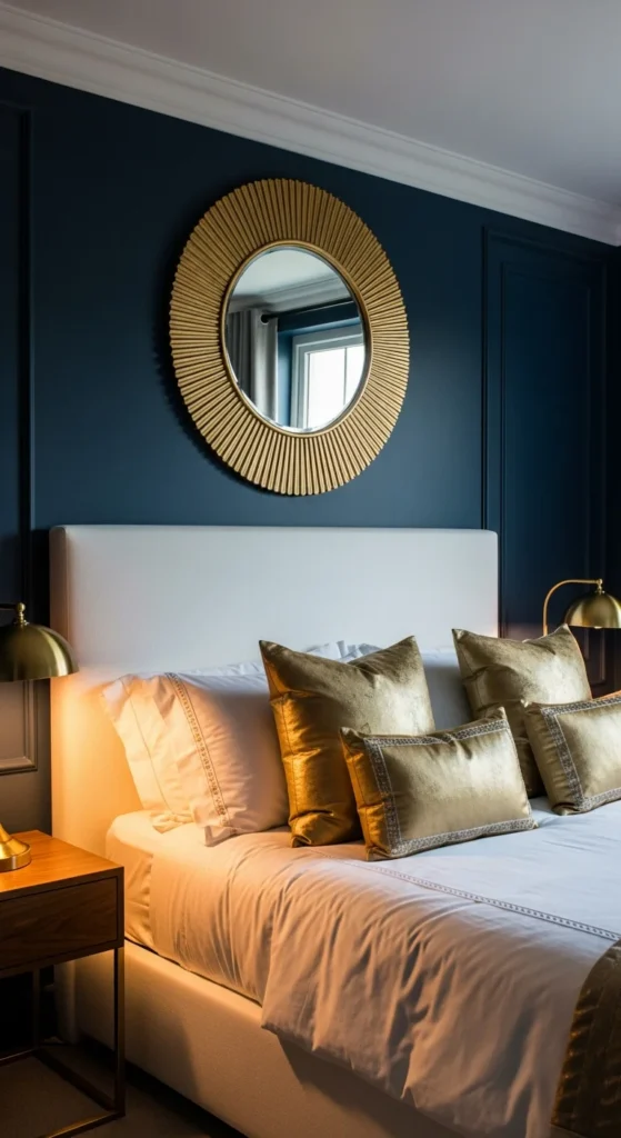 Navy and gold bedroom